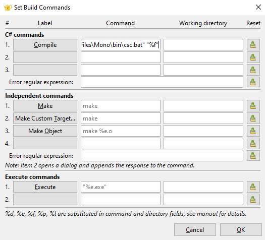 Setting the build commands